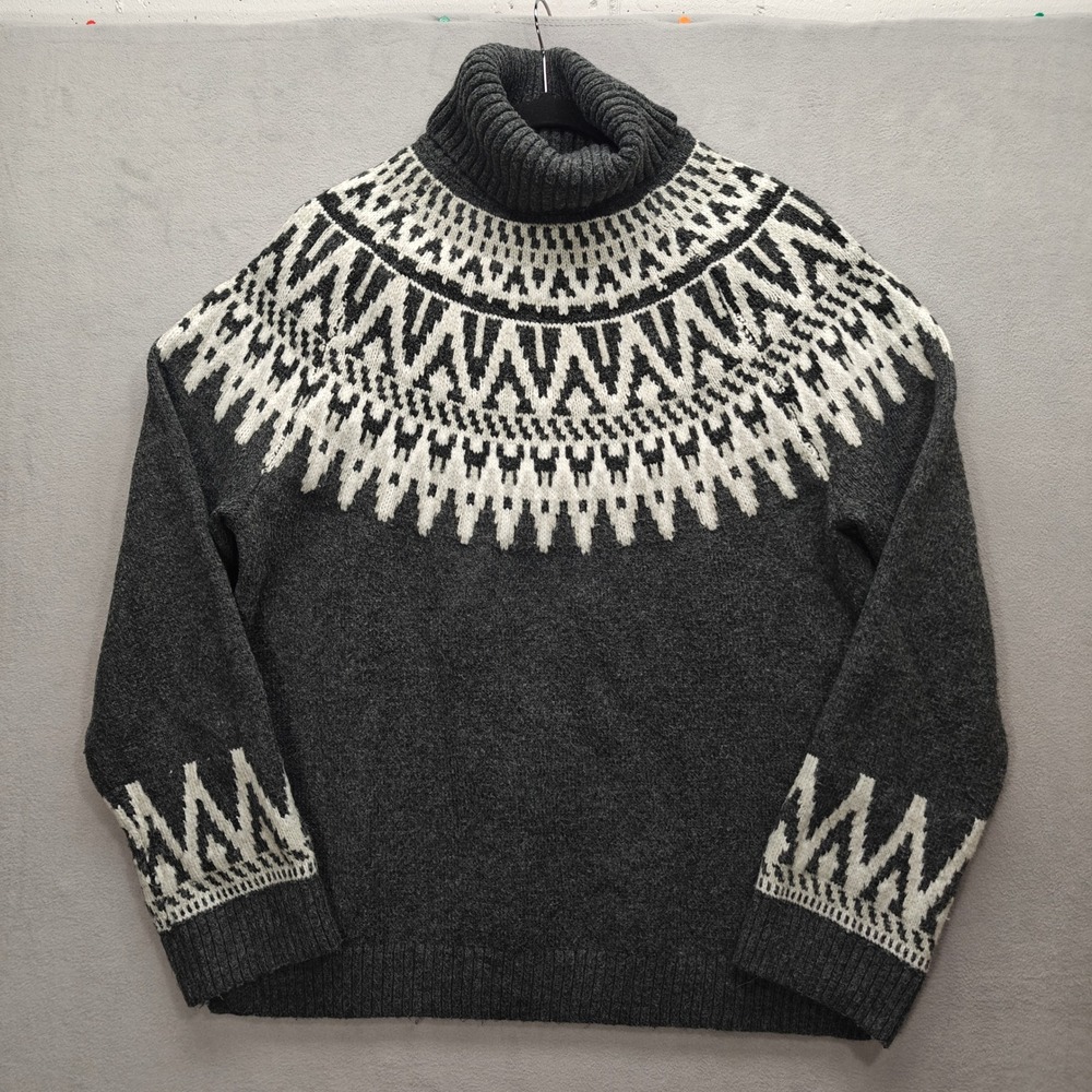 H&M Fair Isle Turtleneck Sweater Womens M Nordic Cozy Cabin Oversized Winter